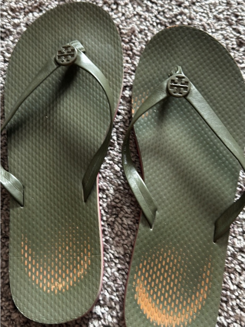 Tory Burch Olive Green Logo Flip Sandals